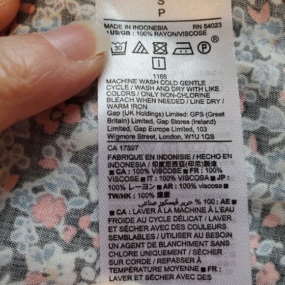 NWT GAP SZ S Short Sleeve V-Neck, Open Back Blue Multi-color Floral Rayon Dress - Picture 11 of 11